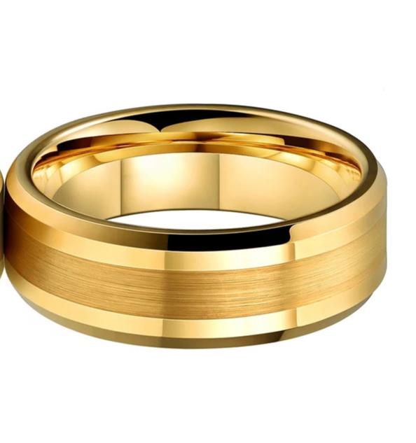 Yellow Gold Wedding Band with Beveled Edges and Polished Matte Finish