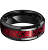 Black Celtic Dragon Wedding Band with Red Carbon Fiber Inlay