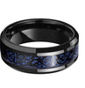 Black Celtic Dragon Wedding Band with Blue Carbon Fiber Inlay