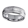 Silver Wedding Band with White Meteorite Inlay