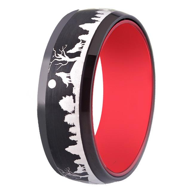 Wolf in Forest Design Black Tungsten Ring