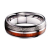 Silver Wedding Band with White Meteorite and Red Wood Inlay