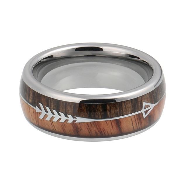 Silver Wedding Band with Koa Wood Inlay and Arrow