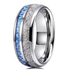 Silver Tungsten Ring with White Meteorite and Blue Carbon Fiber Inlay