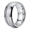 Silver Tungsten Ring with White Meteorite Inlay