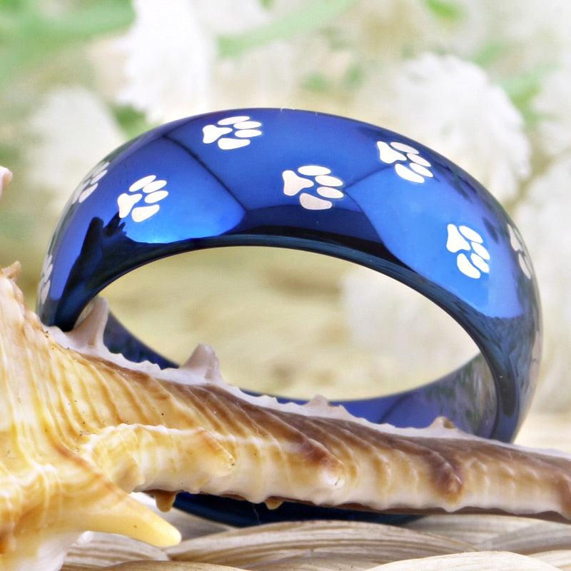 Dog Foot Paw Design Blue Wedding Band
