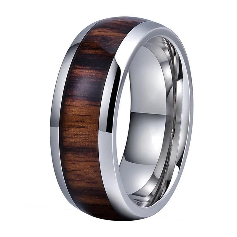Silver Tungsten Ring with Koa Wood Inlay