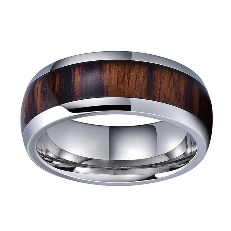 Silver Wedding Band with Koa Wood Inlay