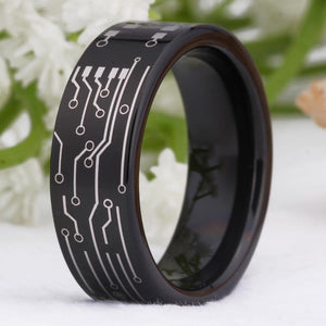 Black Circuit Board Design Tungsten Ring