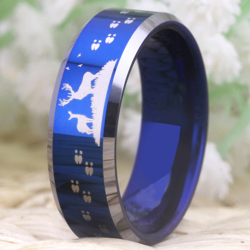 Deer Couple Scene Design Blue Wedding Band