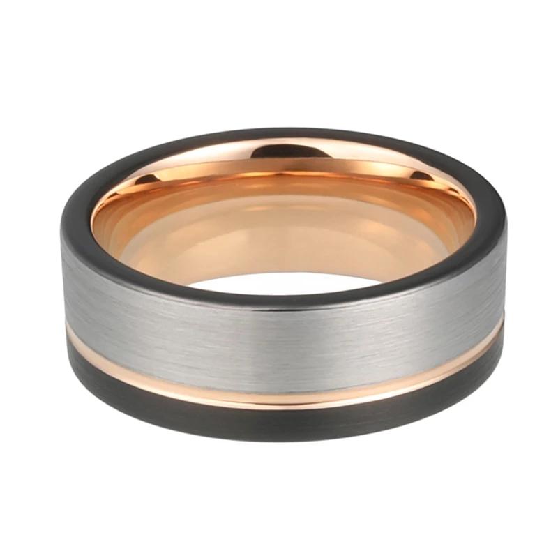 Rose Gold Wedding Band with Black and Silver Matte Finish