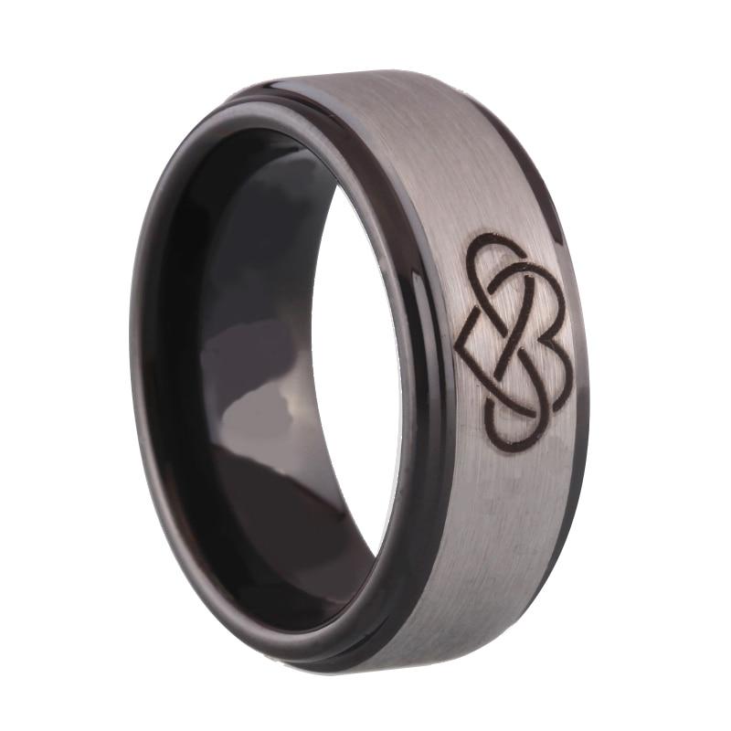 Silver Brushed Infinity Heart Black Wedding Band