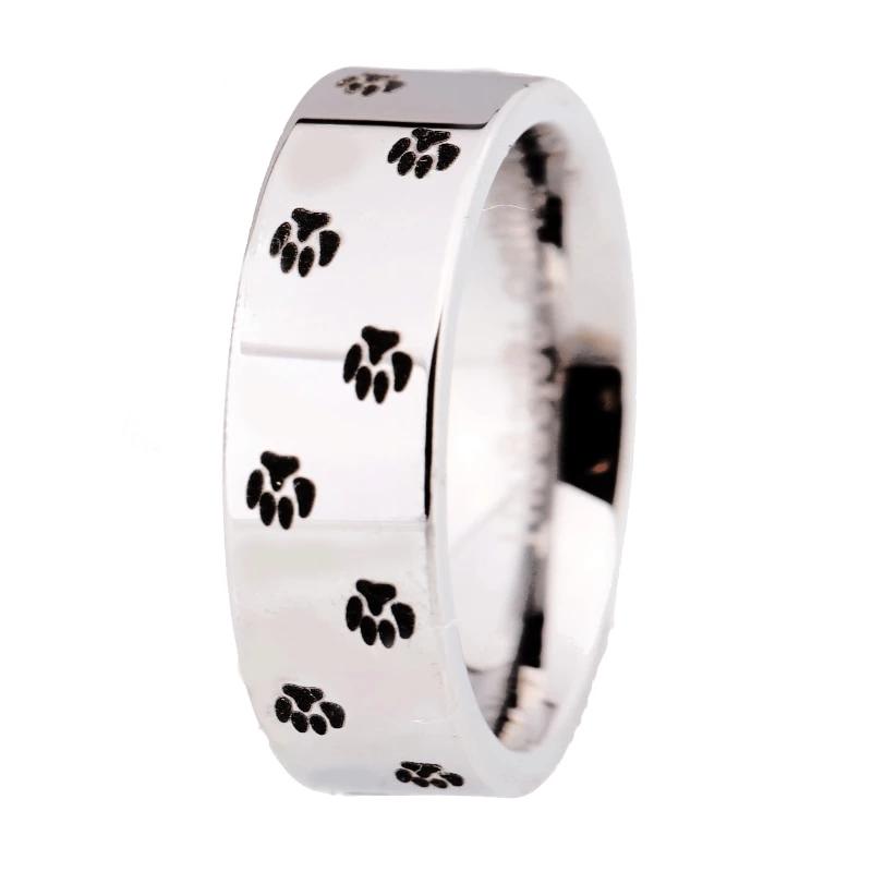 Dog Foot Paw Design Silver Wedding Band