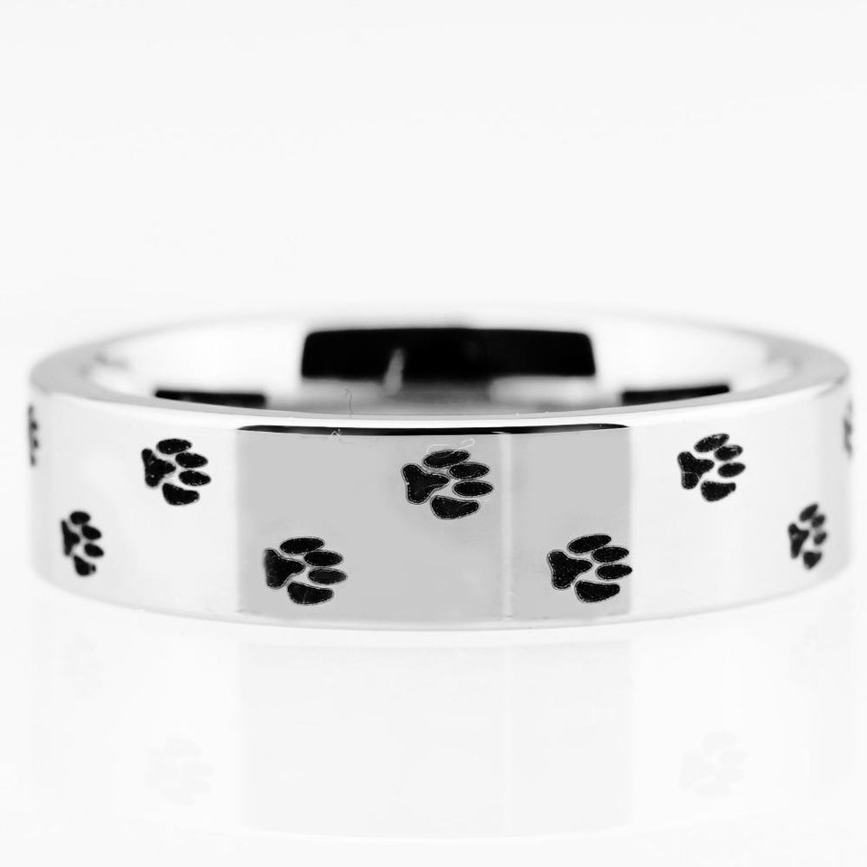 Dog Foot Paw Design Silver Tungsten Ring