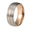 Rose Gold Tungsten Ring with Double Grooves and Silver Brushed Finish