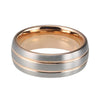 Rose Gold Wedding Band with Double Grooves and Silver Brushed Finish