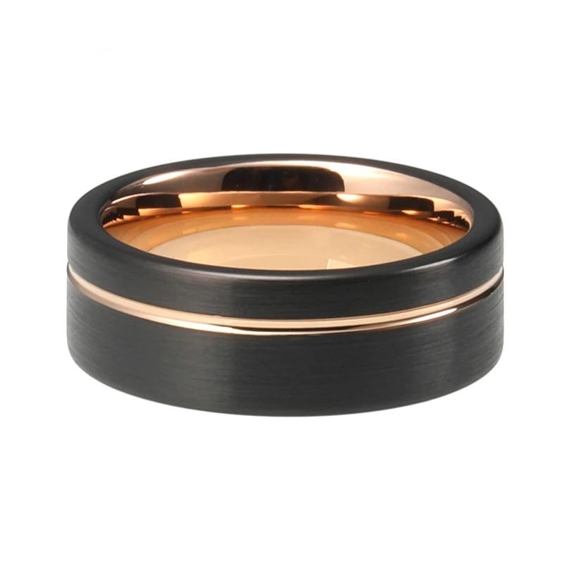 Rose Gold Wedding Band with Offset Grooved Black Matte Finish