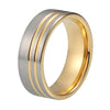 Yellow Gold Tungsten Ring with Double Grooves and Silver Polished Finish