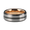 Rose Gold Wedding Band with Black Grooved Center and Brushed Silver Finish