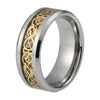 Silver Celtic Dragon Tungsten Ring with Gold Carbon Fiber Inlay