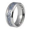Silver Celtic Dragon Tungsten Ring with Blue Carbon Fiber Inlay