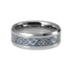 Silver Celtic Dragon Wedding Band with Blue Carbon Fiber Inlay