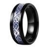 Black Celtic Dragon Tungsten Ring with Blue Carbon Fiber Inlay