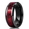 Black Celtic Dragon Tungsten Ring with Red Carbon Fiber Inlay