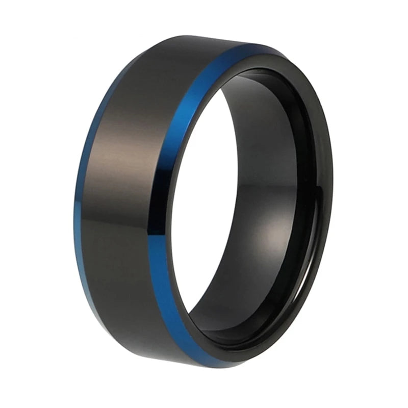 Black Tungsten Ring with Blue Edges