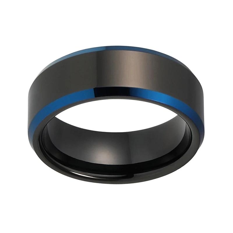 Black Wedding Band with Blue Edges