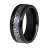 Black Celtic Dragon Tungsten Ring with Purple Carbon Fiber Inlay