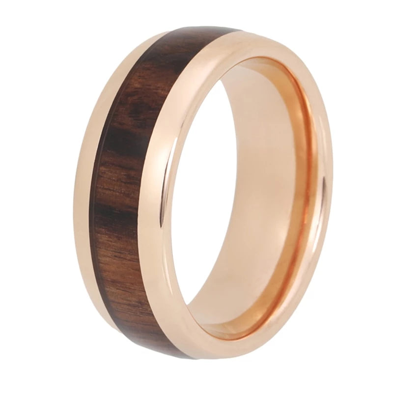 Rose Gold Tungsten Ring with Wood Inlay