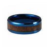 Blue Wedding Band with Wood Inlay and Shiny Edges