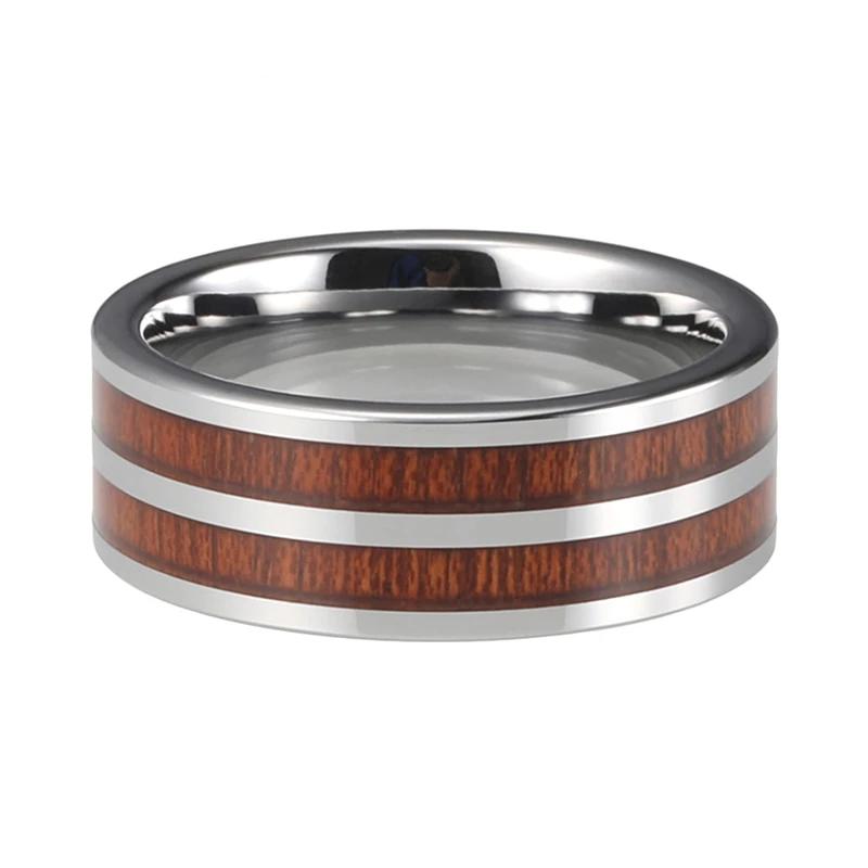 Silver Wedding Band with Koa Wood Inlay