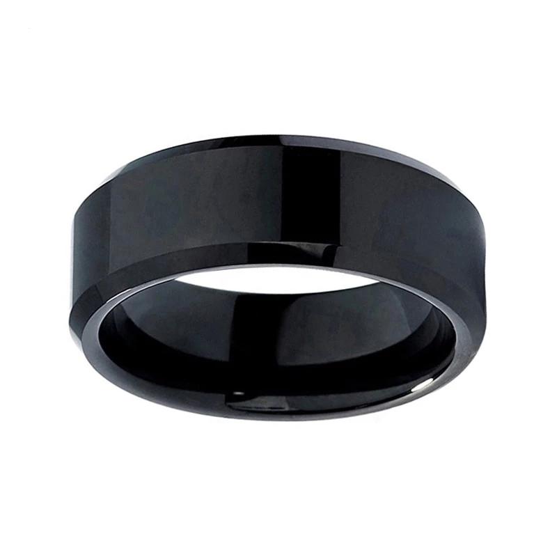 Black Wedding Band with Shiny Beveled Edges