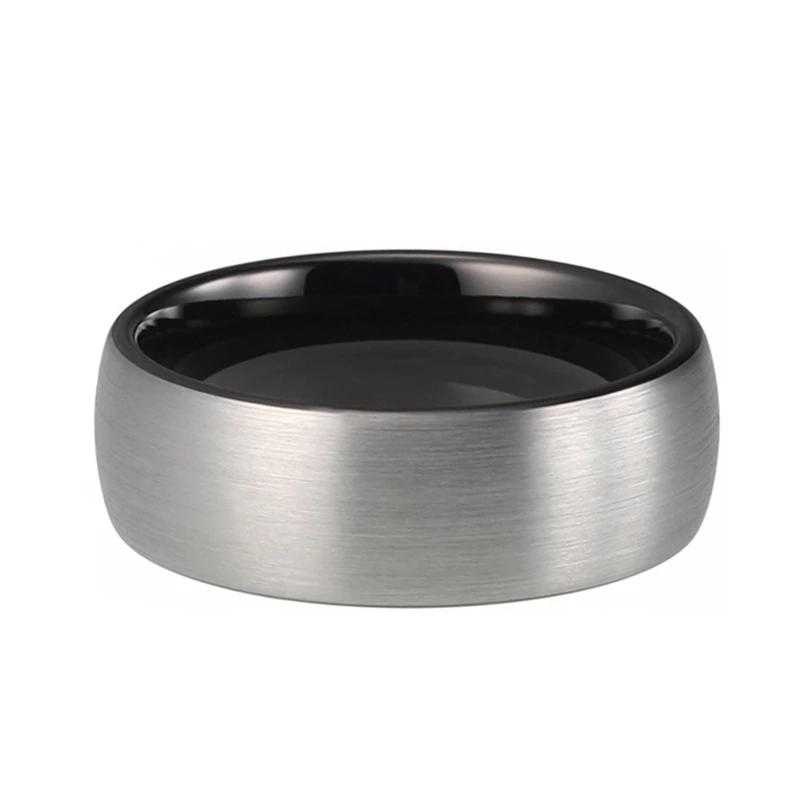Black Wedding Band with Silver Brushed Finish