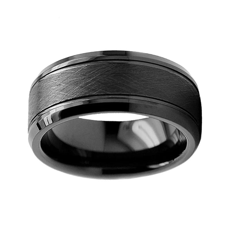 Black Brushed Finish Beveled Edges Wedding Band