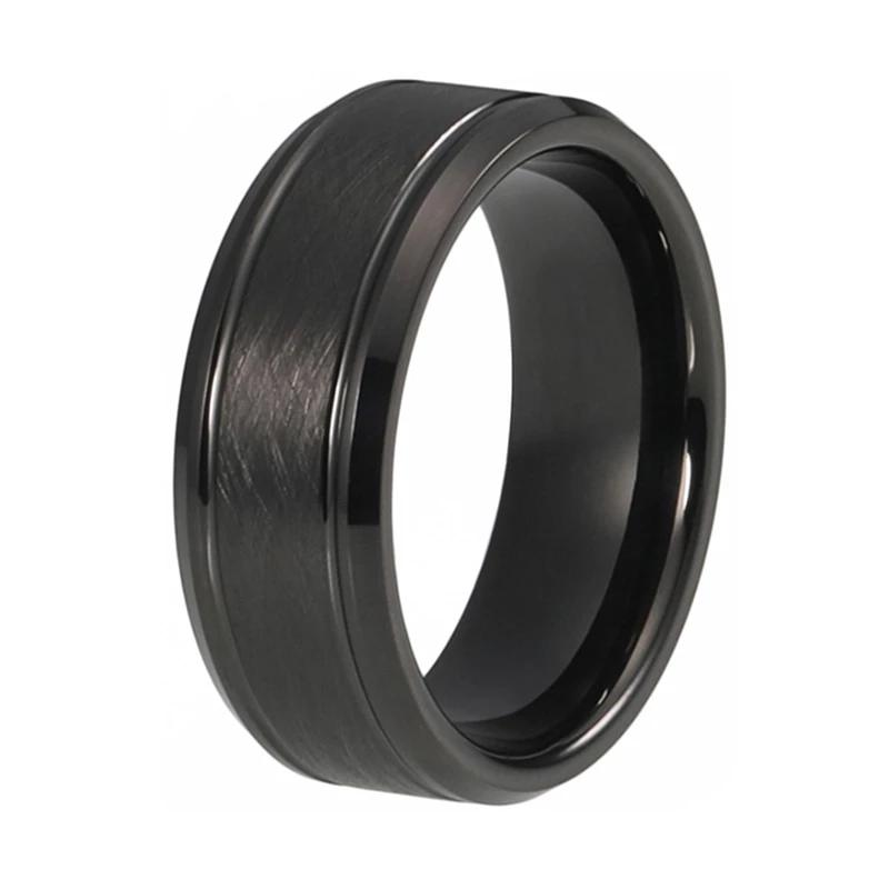 Black Satin Finish Beveled Edges Tungsten Ring