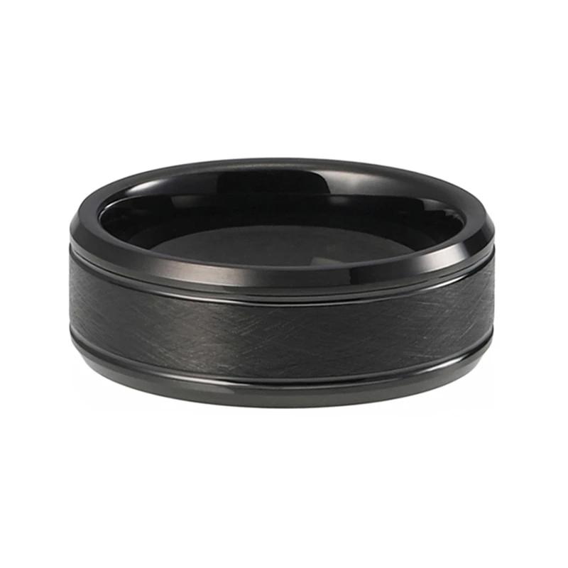 Black Satin Finish Beveled Edges Wedding Band