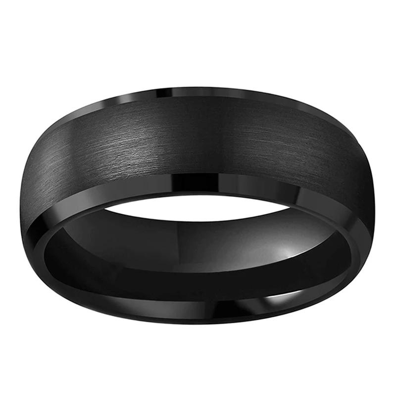 Black Domed Wedding Band with Shiny Beveled Edges