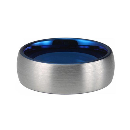 Blue Tungsten Ring with Silver Matte Finish Surface for Men and Women