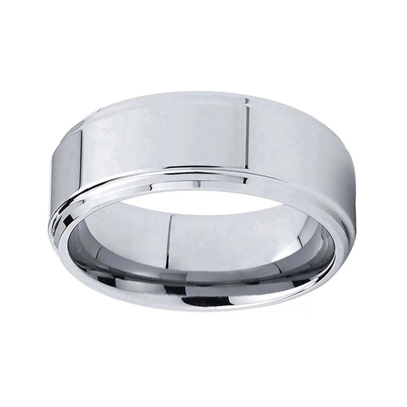 Classic Silver Wedding Band with Shiny Beveled Edges in 8mm width