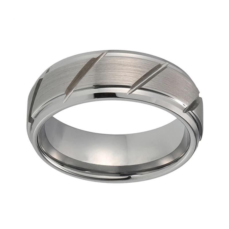 Silver Multi Grooved Wedding Band with Matte Brushed Finish
