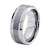Silver Tungsten Ring with Matte Brushed Finish