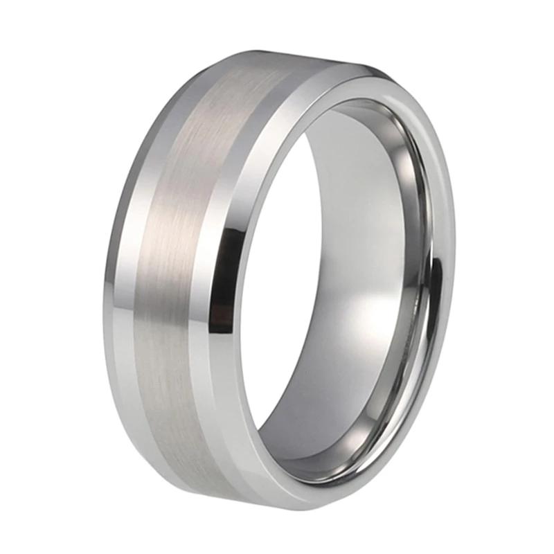 Silver Tungsten Ring with Polished Finish and Beveled Edges