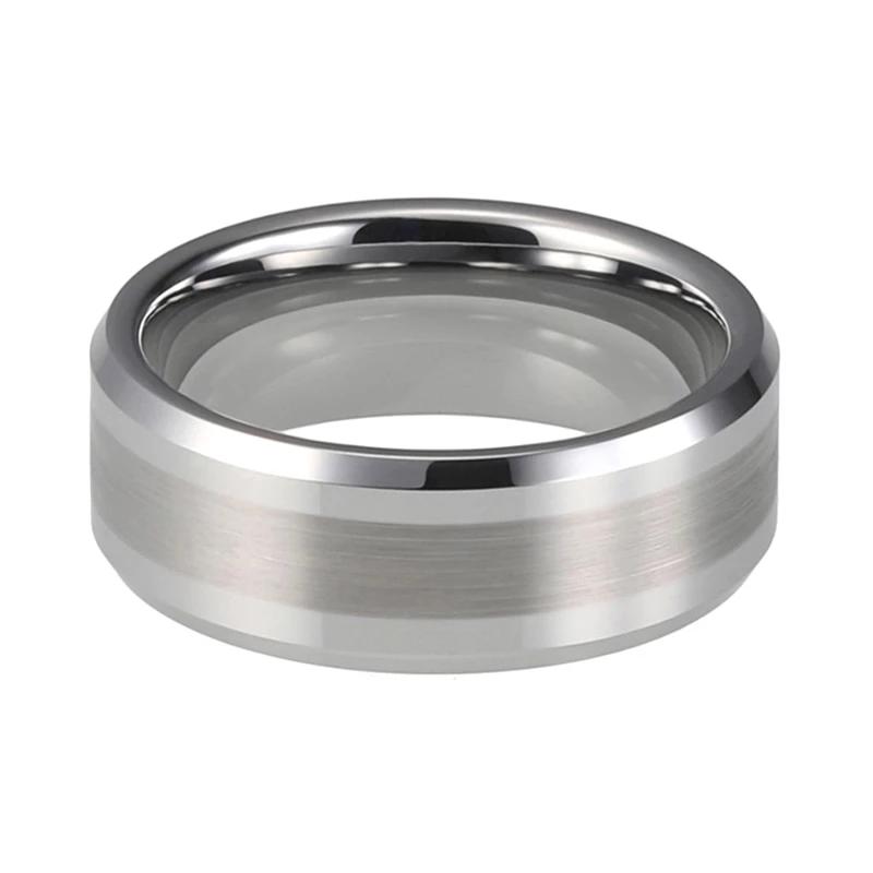 Silver Wedding Band with Polished Finish and Beveled Edges