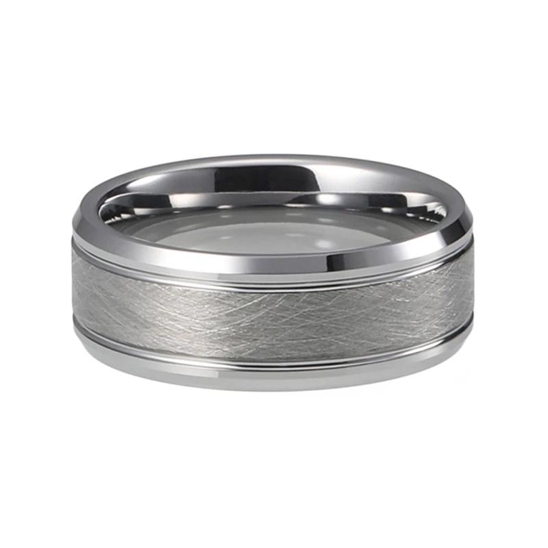 Silver Double Grooved Wedding Band with Satin Finish and Beveled Edges