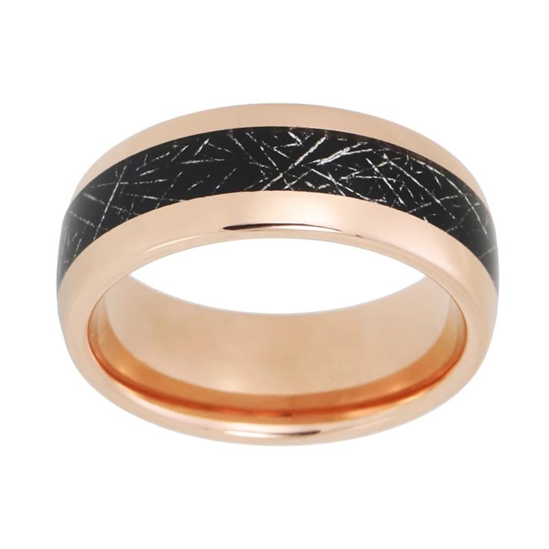 Rose Gold Wedding Band with Black Meteorite Inlay