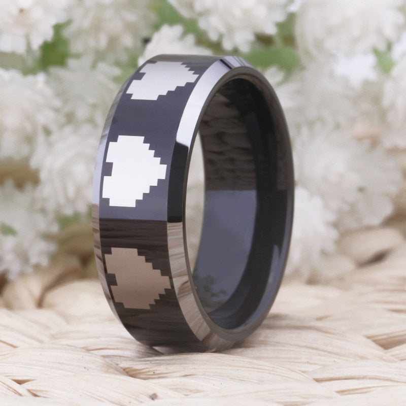 Heart Design Black Wedding Band
