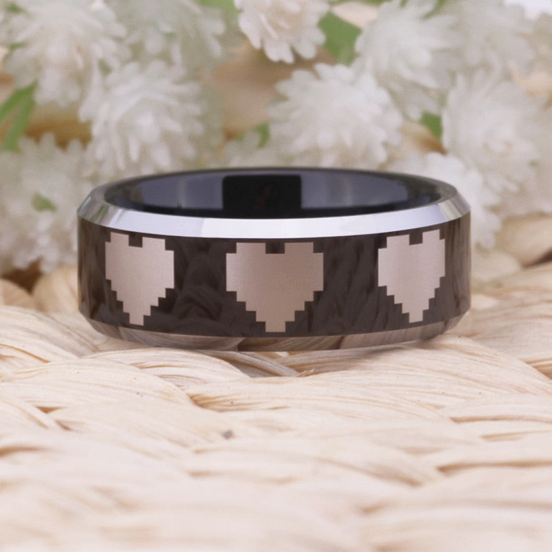 Heart Design Black Tungsten Ring